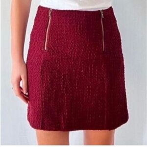 Maroon midi skirt with 2 front gold zips